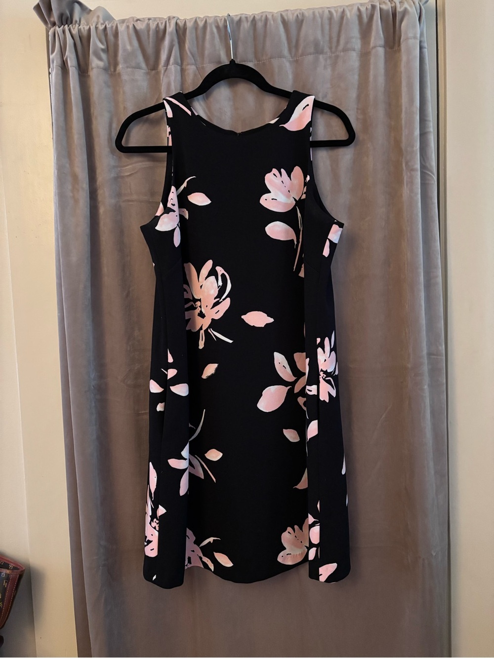 Ralph Lauren Black Floral Shift Dress with Pink Blooms sz 8